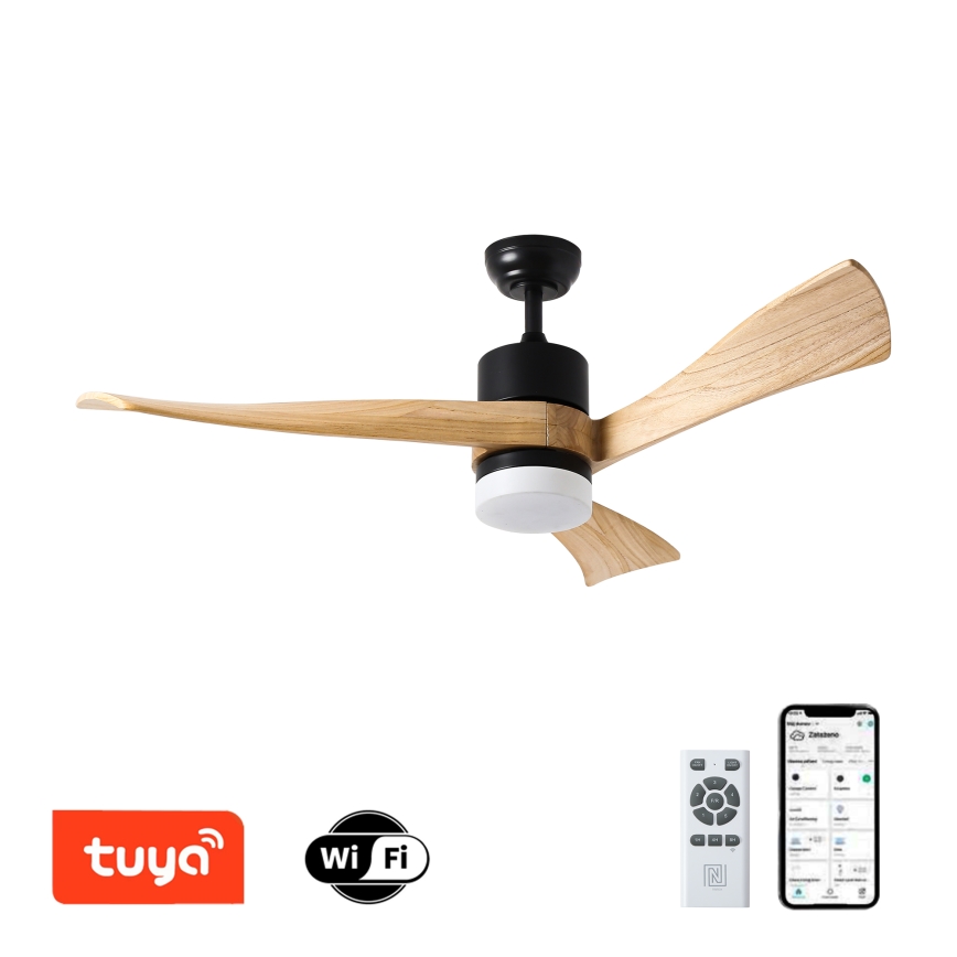 ZEVENTI - LED loftventilator NATURITO LED/18W/230V 3000-6000K Wi-Fi Tuya sort/eg + fjernbetjening