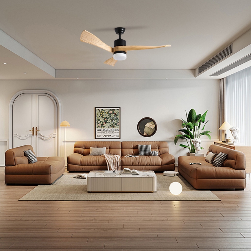 ZEVENTI - LED loftventilator NATURITO LED/18W/230V 3000-6000K Wi-Fi Tuya sort/eg med fjernbetjening