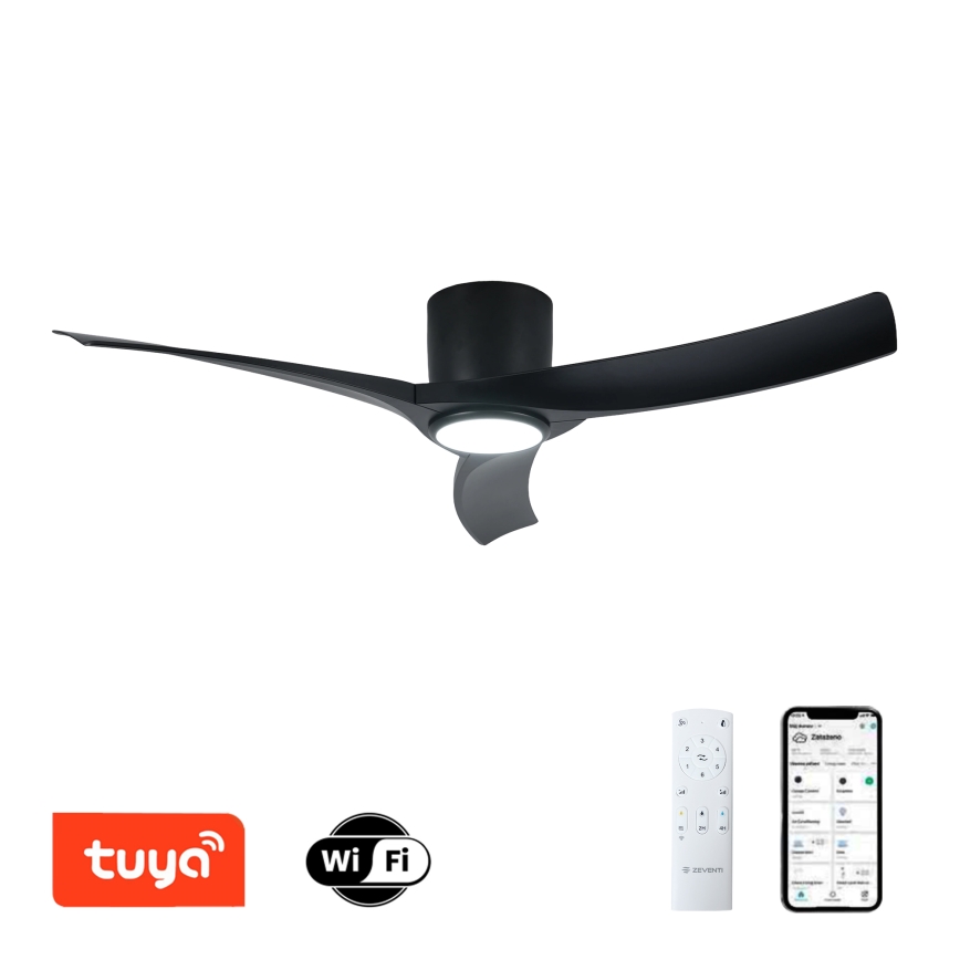 ZEVENTI - LED dæmpbar loftventilator ORBITO LED/24W/230V 3000/4000/6000K Wi-Fi Tuya sort + fjernbetjening