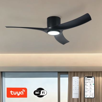 ZEVENTI - LED dæmpbar loftventilator ORBITO LED/24W/230V 3000/4000/6000K Wi-Fi Tuya sort + fjernbetjening
