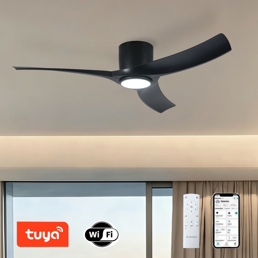 ZEVENTI - LED dæmpbar loftventilator ORBITO LED/24W/230V 3000/4000/6000K Wi-Fi Tuya sort + fjernbetjening