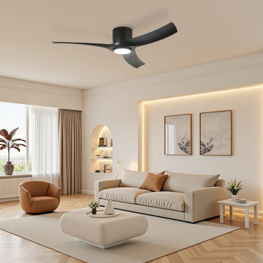 ZEVENTI - LED dæmpbar loftventilator ORBITO LED/24W/230V 3000/4000/6000K Wi-Fi Tuya sort + fjernbetjening