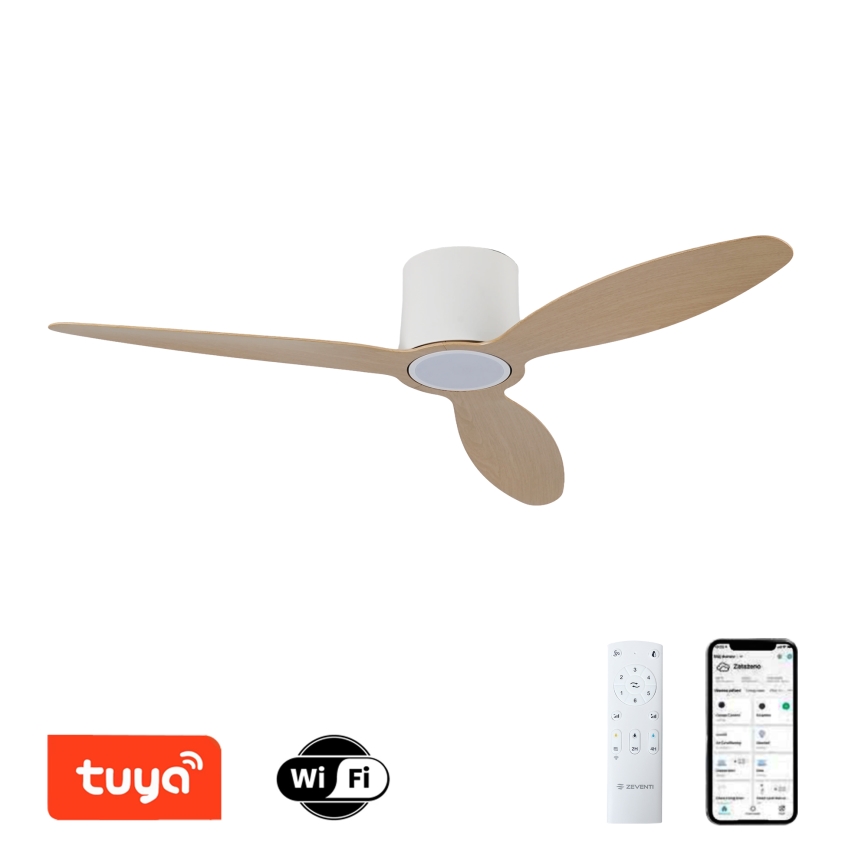 ZEVENTI - LED-dæmpbar loftventilator VENTORA LED/24W/230V 3000/4000/6000K Wi-Fi Tuya hvid/eg + fjernbetjening