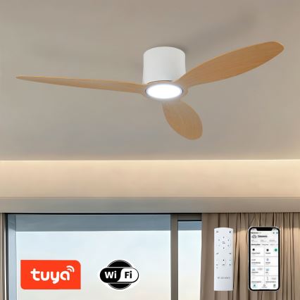 ZEVENTI - LED-dæmpbar loftventilator VENTORA LED/24W/230V 3000/4000/6000K Wi-Fi Tuya hvid/eg + fjernbetjening