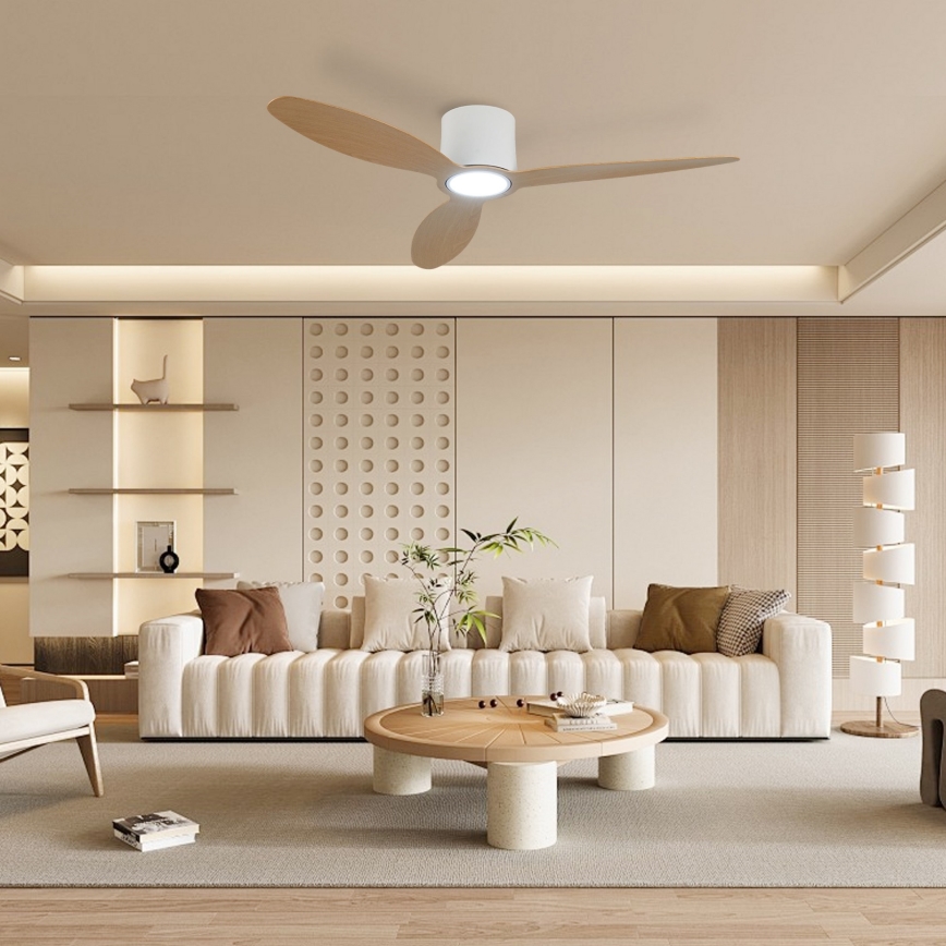 ZEVENTI - LED-dæmpbar loftventilator VENTORA LED/24W/230V 3000/4000/6000K Wi-Fi Tuya hvid/eg + fjernbetjening