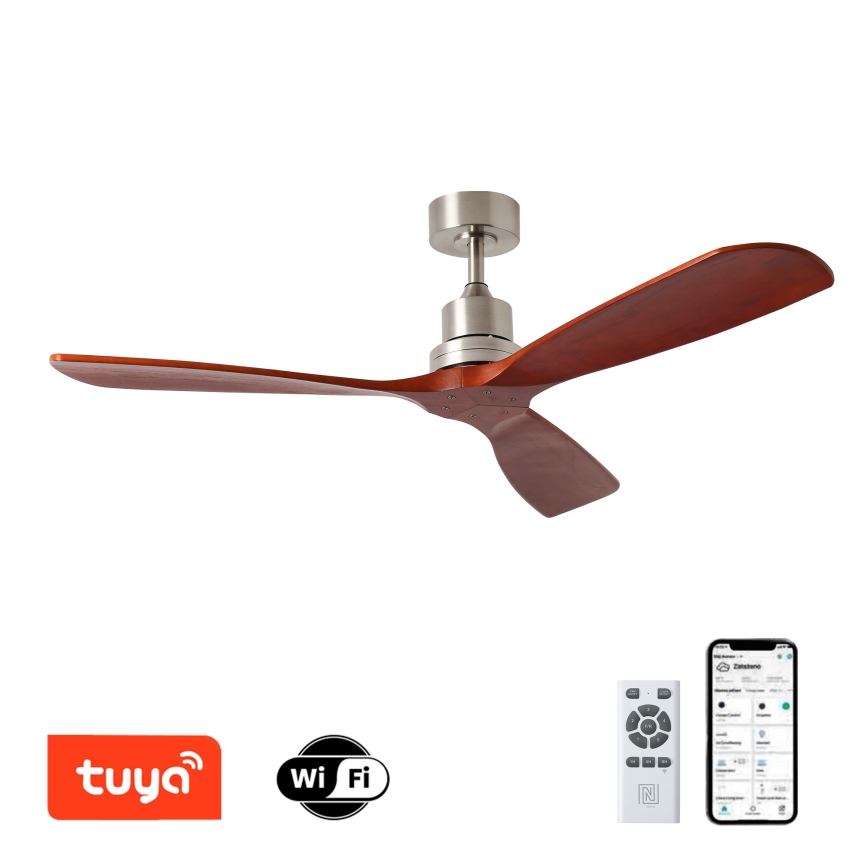 ZEVENTI - Loftsventilator LIONI Wi‑Fi Tuya mat krom/eg + fjernbetjening