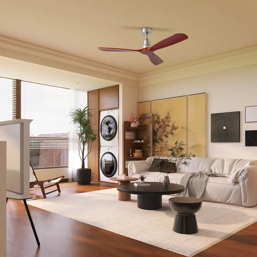 ZEVENTI - Loftsventilator LIONI Wi‑Fi Tuya mat krom/eg + fjernbetjening
