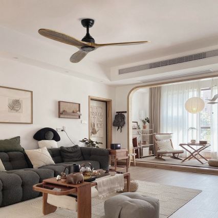 ZEVENTI - Loftventilator LAURIA Wi-Fi Tuya sort/eg + fjernbetjening