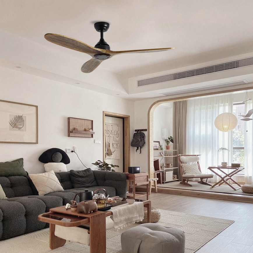 ZEVENTI - Loftventilator LAURIA Wi-Fi Tuya sort/eg + fjernbetjening