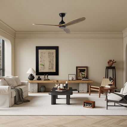 ZEVENTI - Loftventilator LAURIA Wi-Fi Tuya sort/eg + fjernbetjening