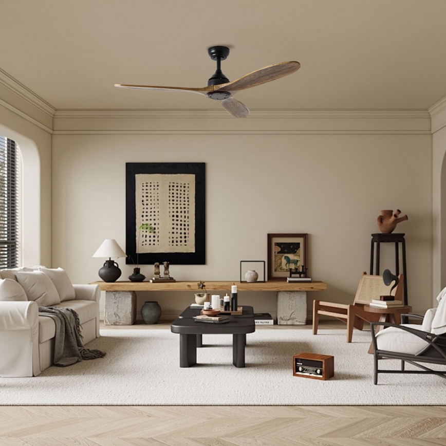 ZEVENTI - Loftventilator LAURIA Wi-Fi Tuya sort/eg + fjernbetjening