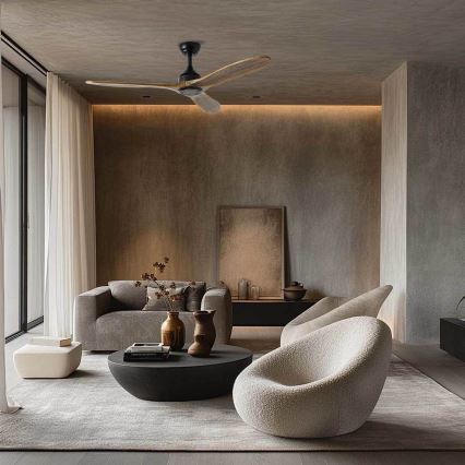 ZEVENTI - Loftventilator LAURIA Wi-Fi Tuya sort/eg + fjernbetjening