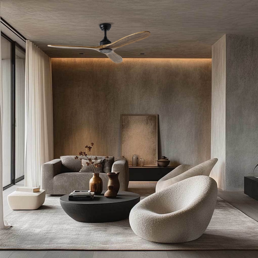 ZEVENTI - Loftventilator LAURIA Wi-Fi Tuya sort/eg + fjernbetjening