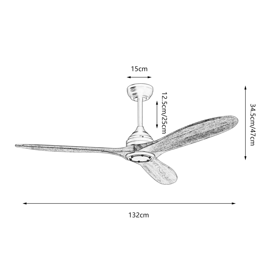 ZEVENTI - Loftventilator LAURIA Wi-Fi Tuya sort/eg + fjernbetjening