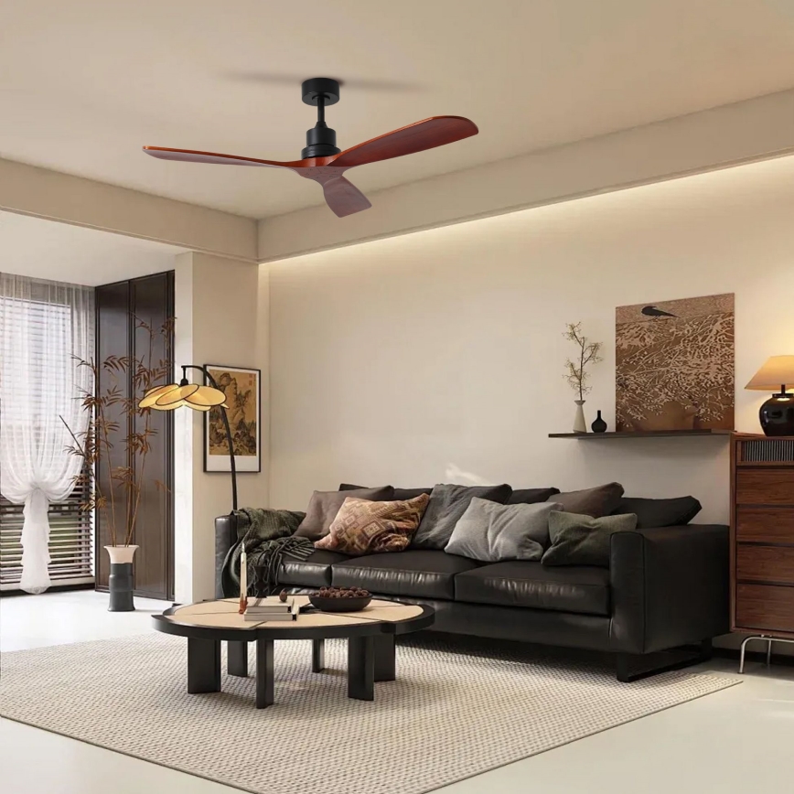 ZEVENTI - Loftventilator LIONI Wi-Fi Tuya sort/eg + fjernbetjening