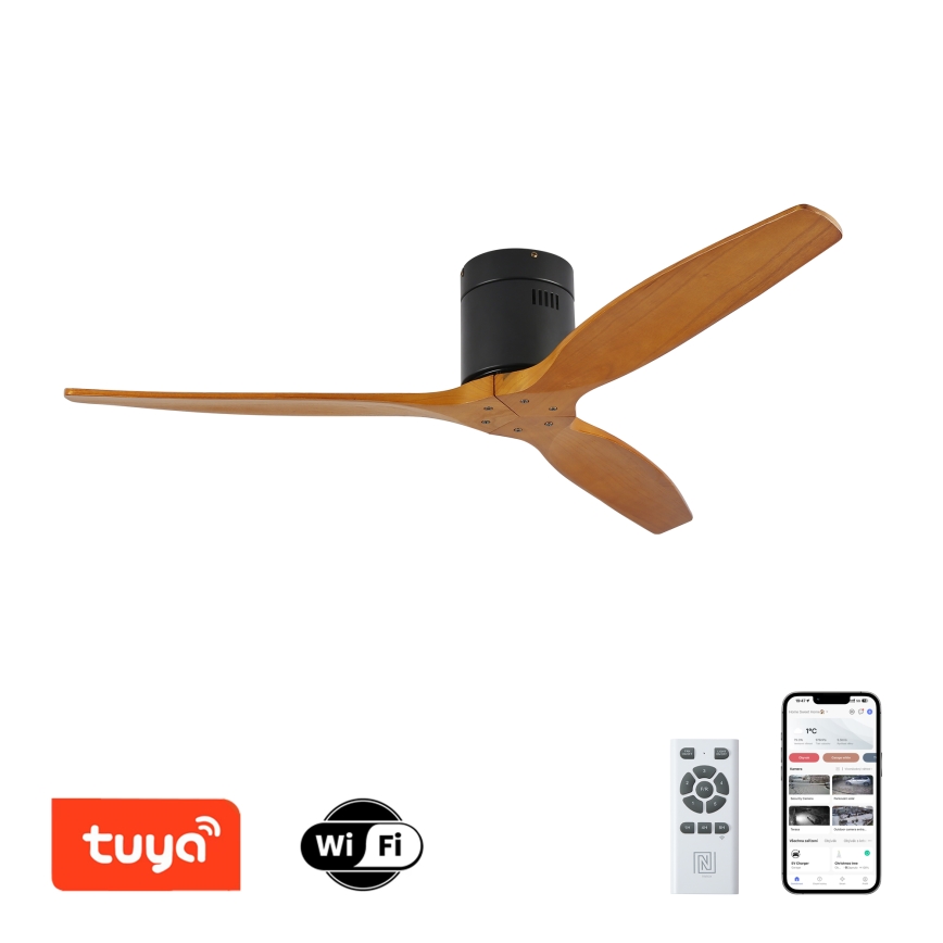 ZEVENTI - Loftventilator SPELLO Wi-Fi Tuya sort/eg + fjernbetjening