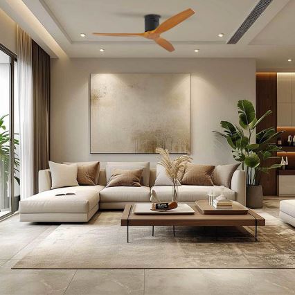 ZEVENTI - Loftventilator SPELLO Wi-Fi Tuya sort/eg + fjernbetjening