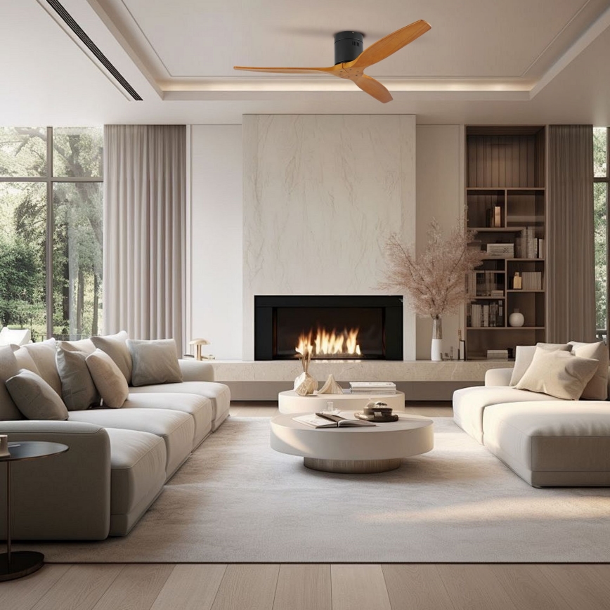 ZEVENTI - Loftventilator SPELLO Wi-Fi Tuya sort/eg + fjernbetjening