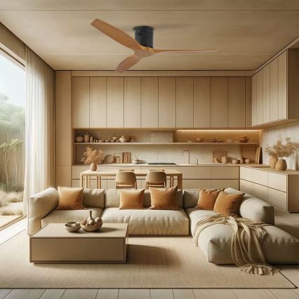 ZEVENTI - Loftventilator SPELLO Wi-Fi Tuya sort/eg + fjernbetjening