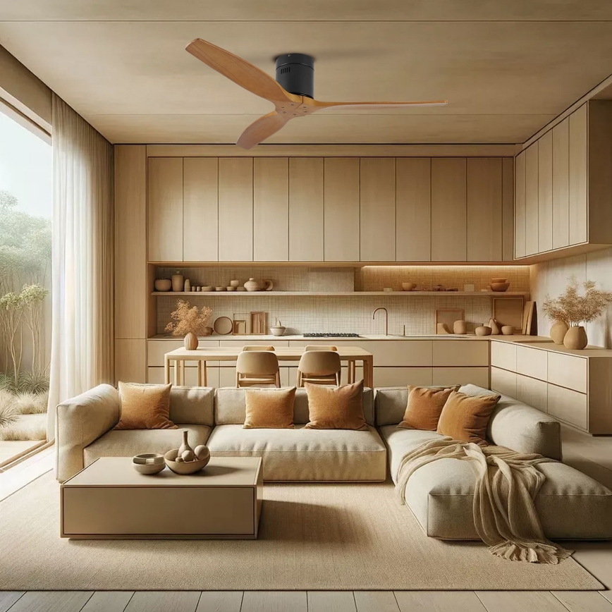 ZEVENTI - Loftventilator SPELLO Wi-Fi Tuya sort/eg + fjernbetjening