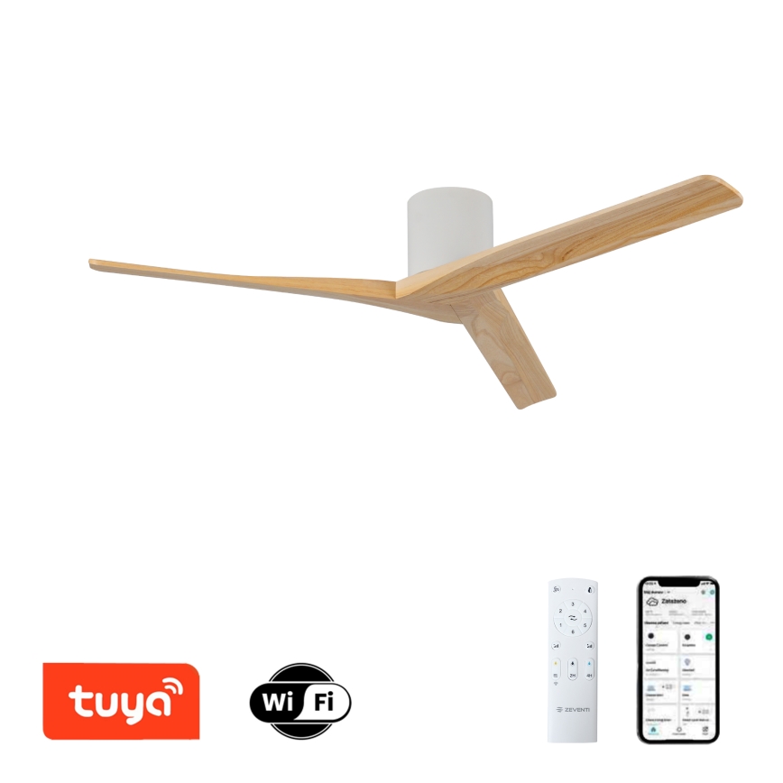 ZEVENTI - Loftventilator VELLON Wi-Fi Tuya hvid/paulownia + fjernbetjening