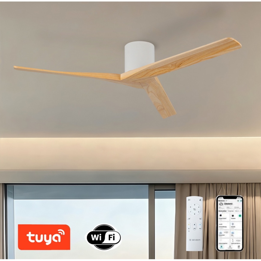 ZEVENTI - Loftventilator VELLON Wi-Fi Tuya hvid/paulownia + fjernbetjening