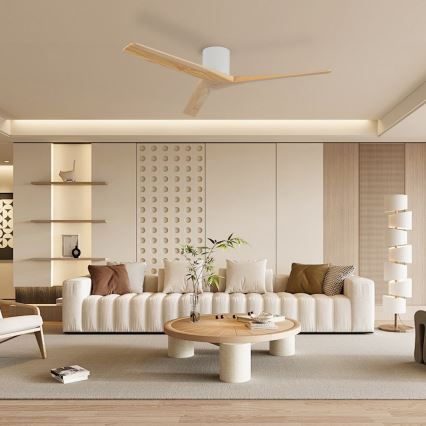 ZEVENTI - Loftventilator VELLON Wi-Fi Tuya hvid/paulowniatræ + fjernbetjening