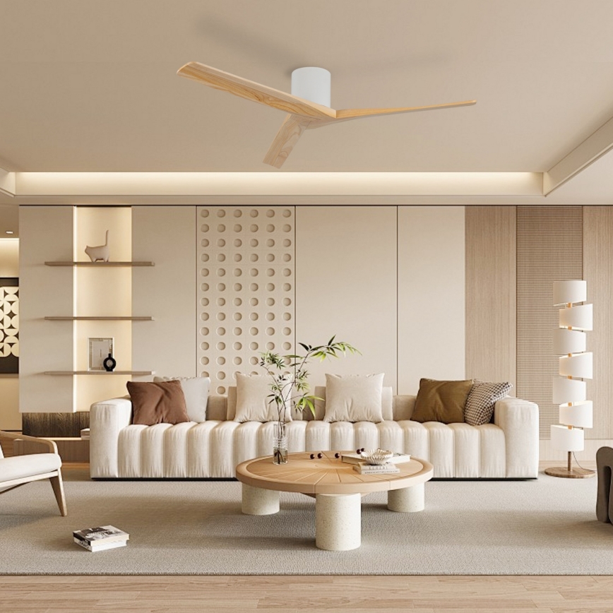 ZEVENTI - Loftventilator VELLON Wi-Fi Tuya hvid/paulowniatræ + fjernbetjening