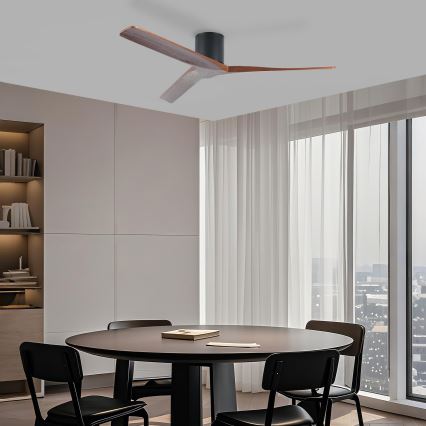 ZEVENTI - Loftventilator VELLON Wi-Fi Tuya sort/valnød + fjernbetjening