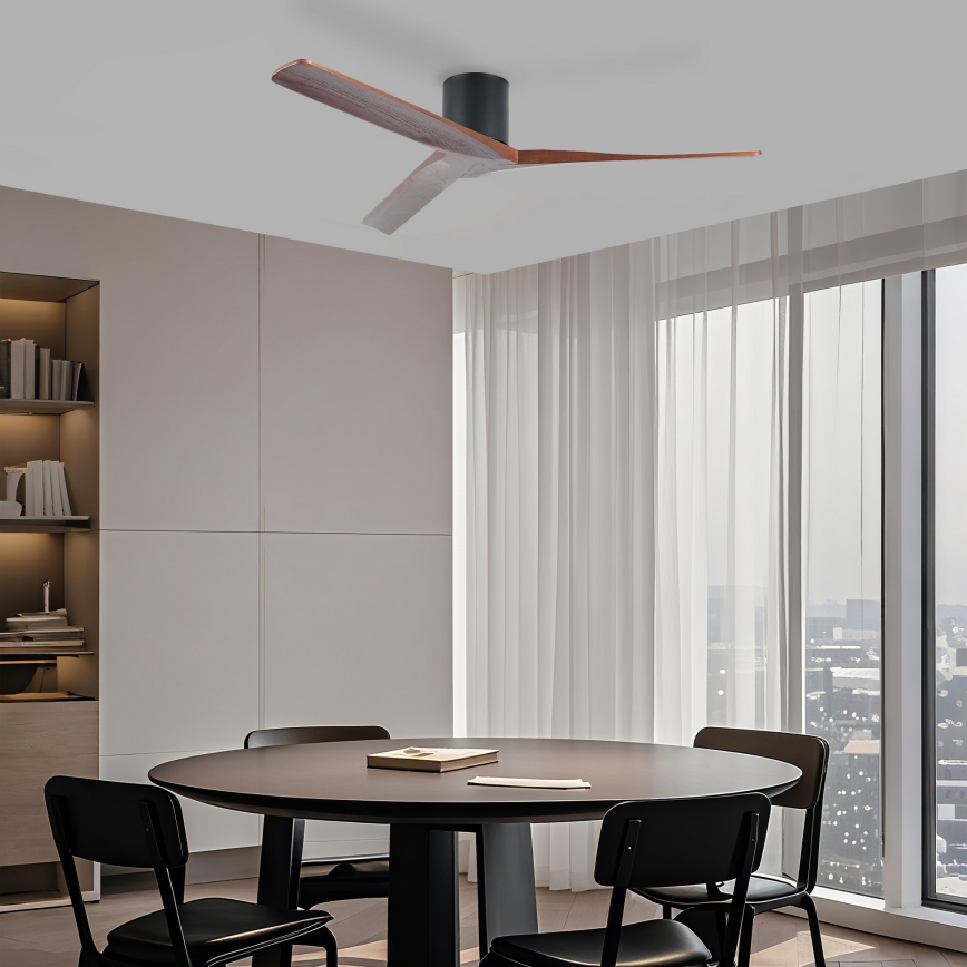 ZEVENTI - Loftventilator VELLON Wi-Fi Tuya sort/valnød + fjernbetjening