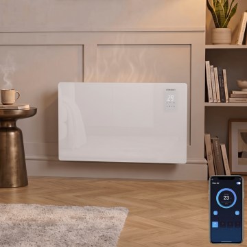 ZEVENTI - Smart vægmonteret elektrisk elvarmer/konvektor med LCD-display 1000/2000W/230V Wi‑Fi hvid