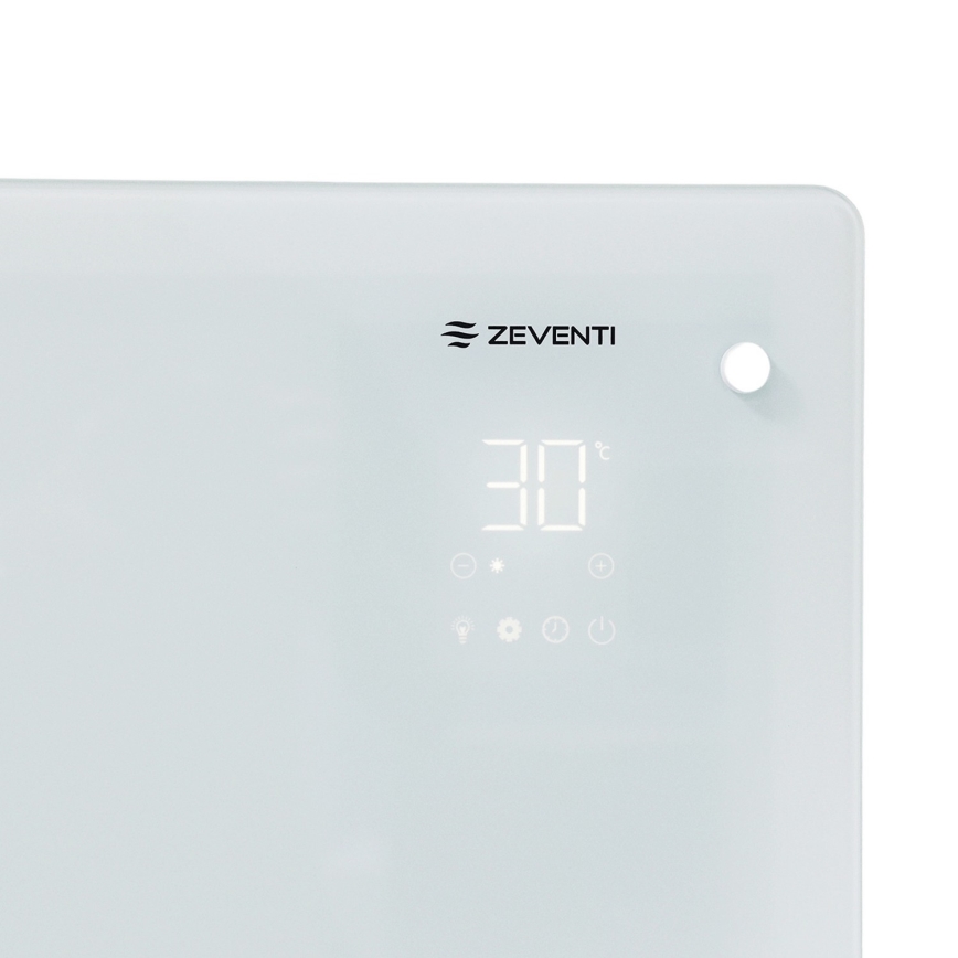 ZEVENTI - Smart vægmonteret elektrisk elvarmer/konvektor med LCD-display 1000/2000W/230V Wi‑Fi hvid