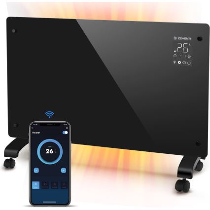 ZEVENTI - Smart vægmonteret elektrisk panelovn/konvektor med LCD-display 1000/2000W/230V Wi-Fi sort