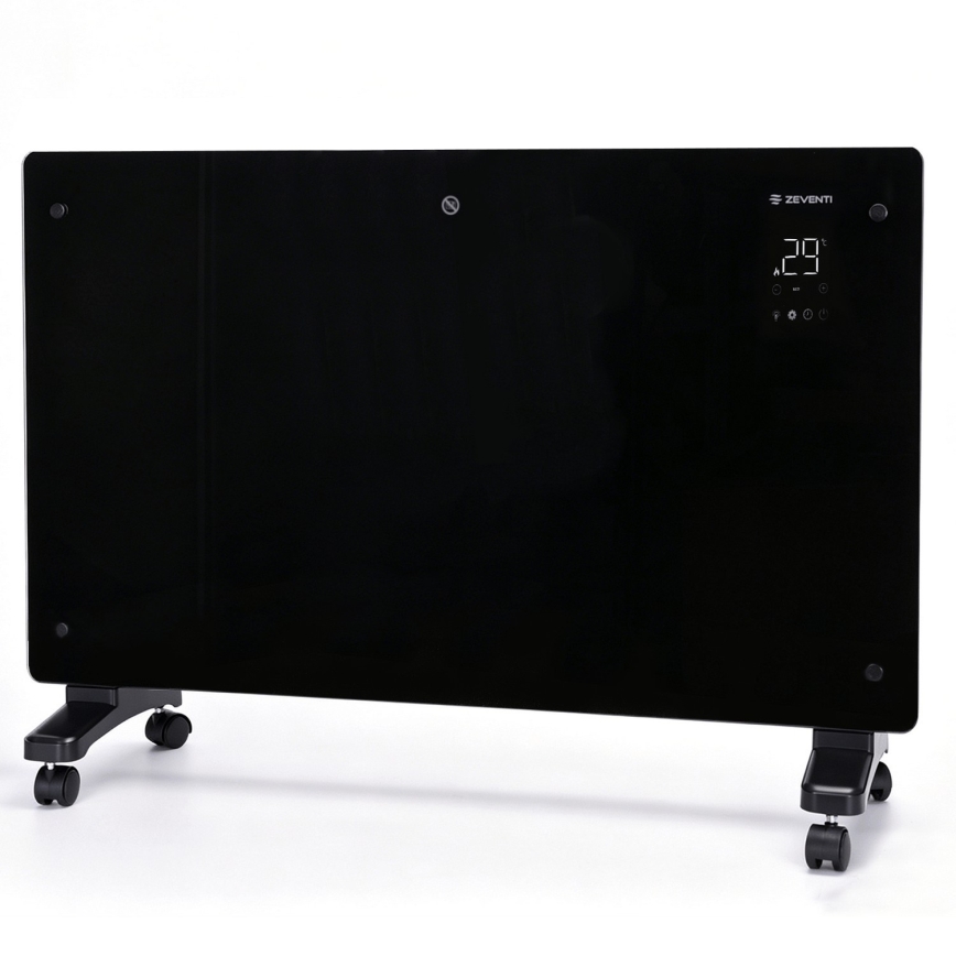 ZEVENTI - Smart vægmonteret elektrisk panelovn/konvektor med LCD-display 1000/2000W/230V Wi-Fi sort