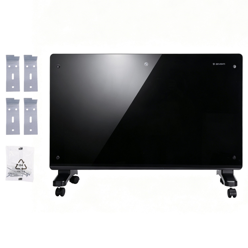 ZEVENTI - Smart vægmonteret elektrisk panelovn/konvektor med LCD-display 1000/2000W/230V Wi-Fi sort