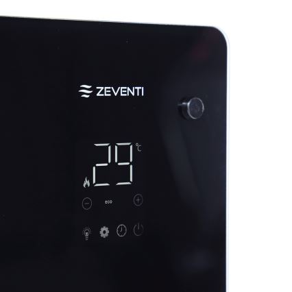 ZEVENTI - Smart vægmonteret elektrisk panelovn/konvektor med LCD-display 1000/2000W/230V Wi-Fi sort