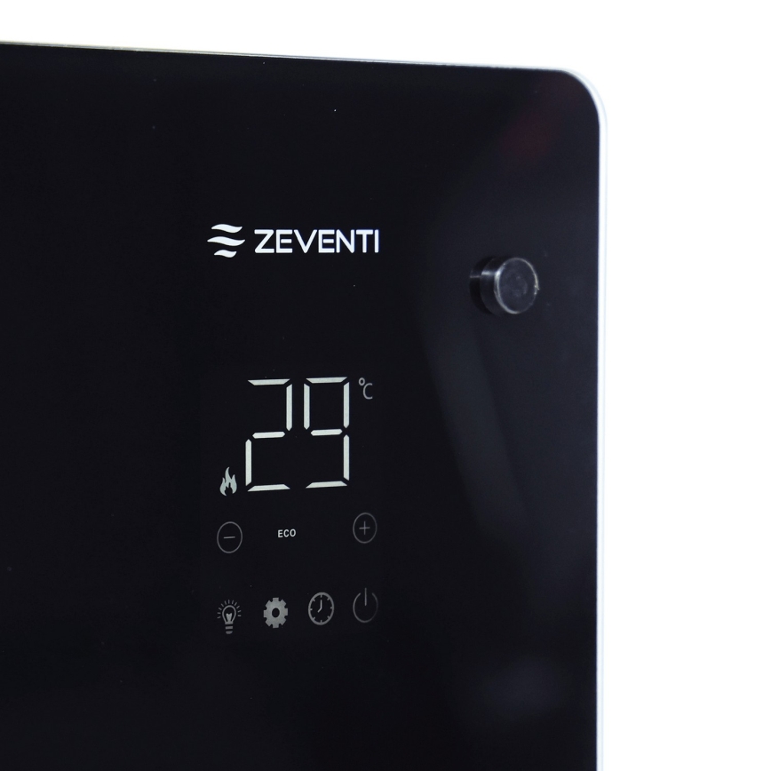 ZEVENTI - Smart vægmonteret elektrisk panelovn/konvektor med LCD-display 1000/2000W/230V Wi-Fi sort
