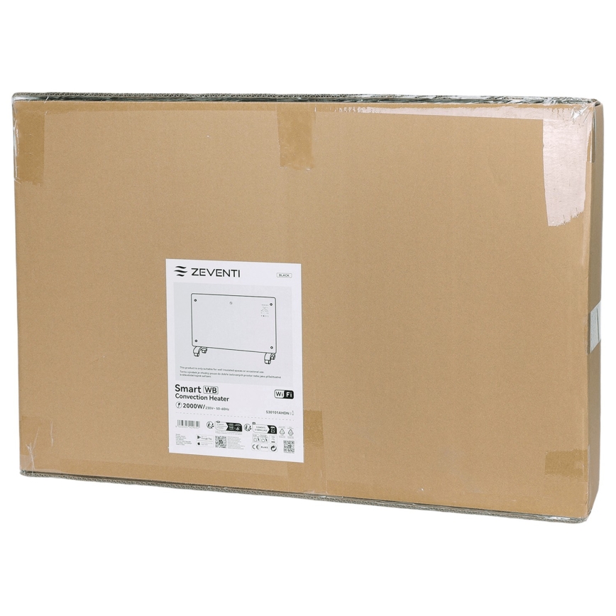 ZEVENTI - Smart vægmonteret elektrisk panelovn/konvektor med LCD-display 1000/2000W/230V Wi-Fi sort