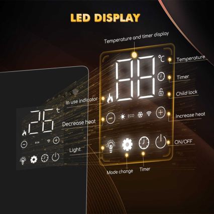 ZEVENTI - Smart vægmonteret elektrisk konvektor/varmeovn med LCD-display 1000/2000W/230V Wi-Fi hvid