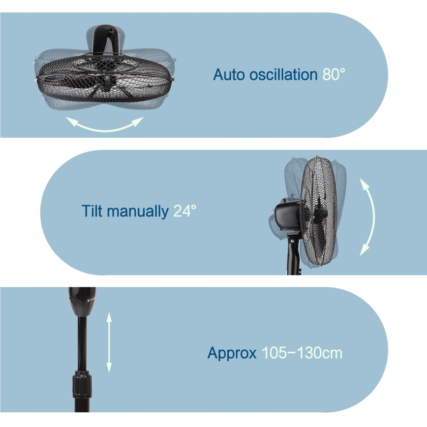 ZEVENTI - Standerventilator FLOW 40W/230V sort