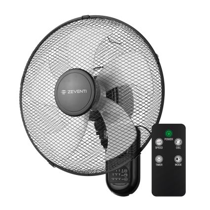 ZEVENTI - Vægmonteret ventilator FANNY 45W/230V Ø 41 cm sort + fjernbetjening