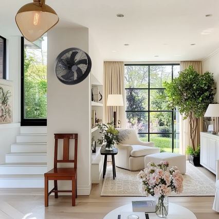 ZEVENTI - Vægventilator FANNY 50W/230V Ø 45 cm sort + fjernbetjening