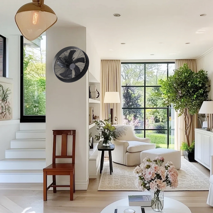 ZEVENTI - Vægventilator FANNY 50W/230V Ø 45 cm sort + fjernbetjening