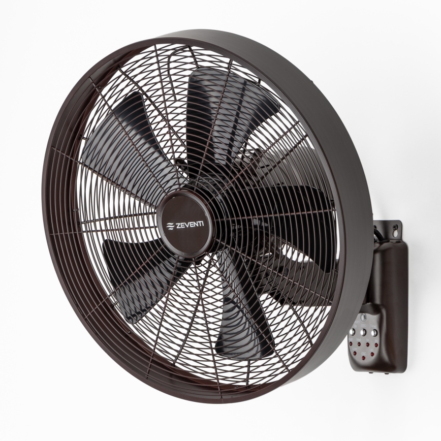 ZEVENTI - Vægventilator FREEZE 50W/230V Ø 45 cm sort/brun + fjernbetjening