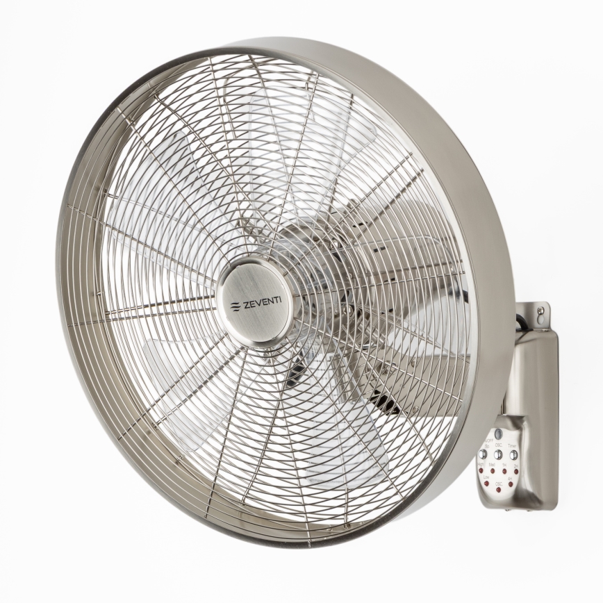 ZEVENTI - Vægmonteret ventilator FREEZE 50W/230V Ø 45 cm mat krom + fjernbetjening
