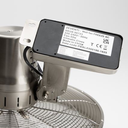 ZEVENTI - Vægmonteret ventilator FREEZE 50W/230V Ø 45 cm mat krom + fjernbetjening