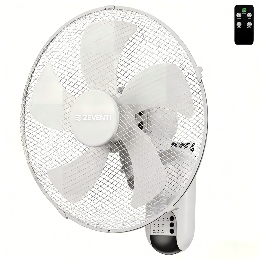 ZEVENTI - Vægventilator FANNY 45W/230V Ø 41 cm hvid + fjernbetjening