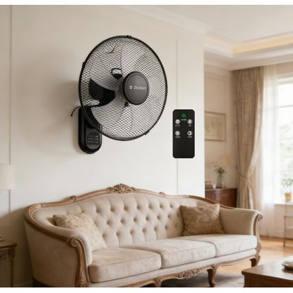 ZEVENTI - Vægventilator FANNY 45W/230V Ø 41 cm sort + fjernbetjening