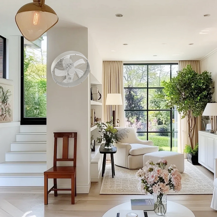 ZEVENTI - Vægmonteret ventilator FANNY 50W/230V Ø 45 cm mat krom + fjernbetjening