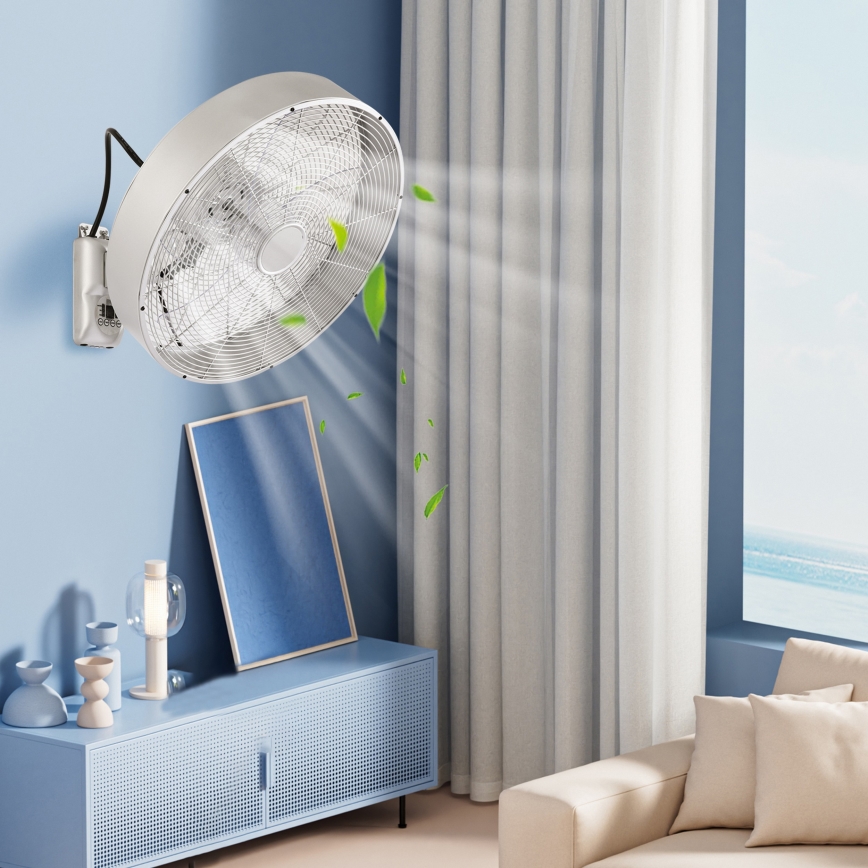 ZEVENTI - Vægmonteret ventilator FANNY 50W/230V Ø 45 cm mat krom + fjernbetjening